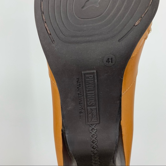 Pikolinos Warm Light Camel Tan Leather X Whipstitch Slip On Bootie Heels Size 41 - Picture 10 of 12